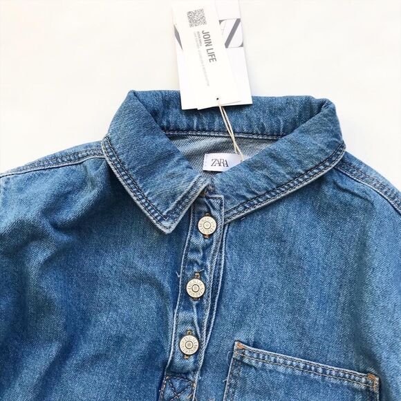 Zara NWT collar denim pull over shirt 2-3T - Picture 2 of 4